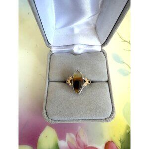 Vintage 60s Sterling 10K GF Ring Clark & Coombs Marquis Banded Agate Sz 4 3/4